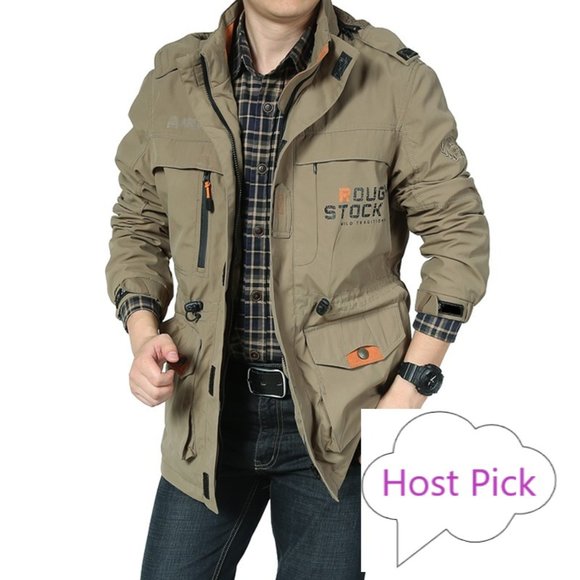 Military Jacket Men's Army Jacket Khaki Army Jacket removable hoodie Outdoors - Picture 3 of 8